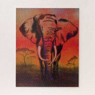 Elephant Jigsaw Puzzle Sunset Savanna Painting