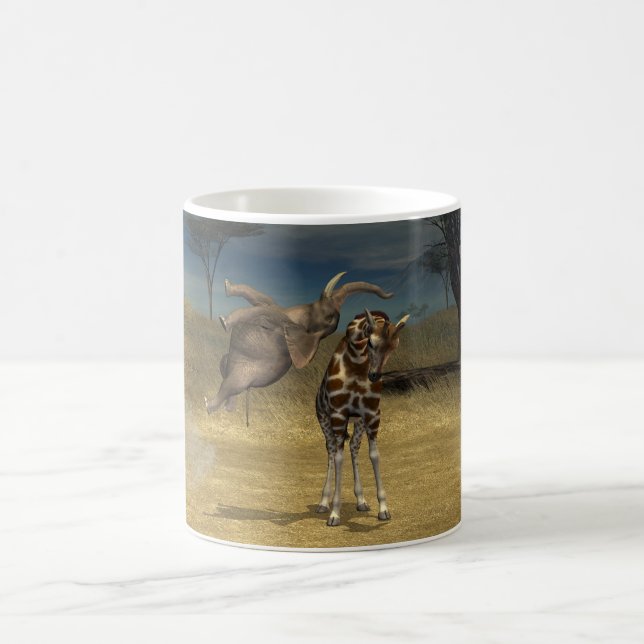 Elephant Jumps Over Giraffe Coffee Mug (Center)