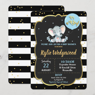 Elephant Jungle Animal Baby Shower Invitation Boy