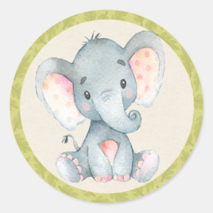 Elephant Jungle Animals Baby Shower Favour Sticker