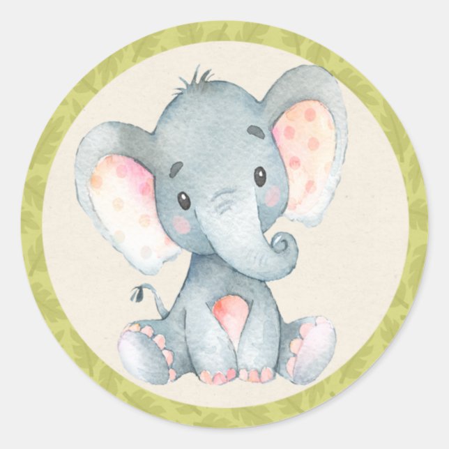 Elephant Jungle Animals Baby Shower Favour Sticker (Front)