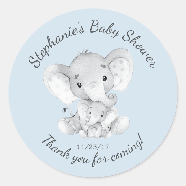 Elephant Jungle Animals Baby Shower Favour Sticker (Front)
