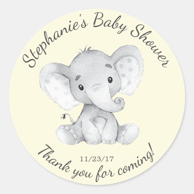 Elephant Jungle Animals Baby Shower Favour Sticker (Front)