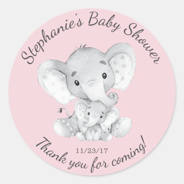 Elephant Jungle Animals Baby Shower Favour Sticker (Front)