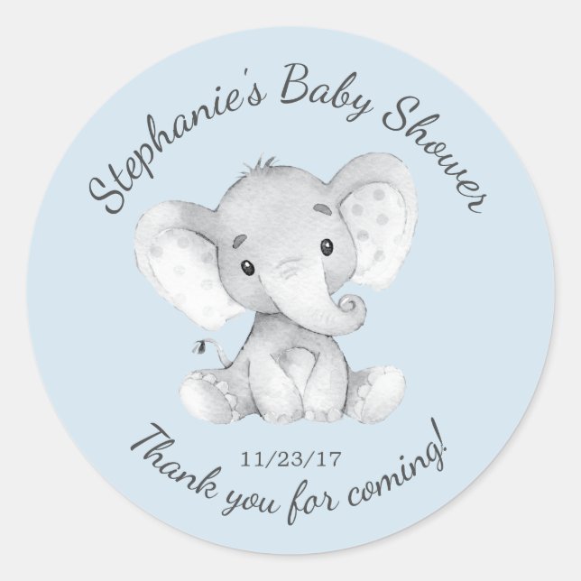 Elephant Jungle Animals Baby Shower Favour Sticker (Front)