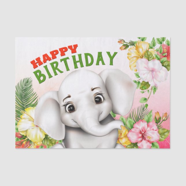 Elephant Jungle Safari Birthday Tissue Paper (Front)