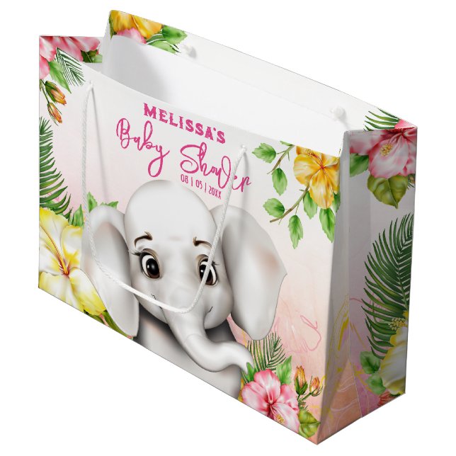 Elephant Jungle Safari Personalised Baby Shower Large Gift Bag (Front Angled)