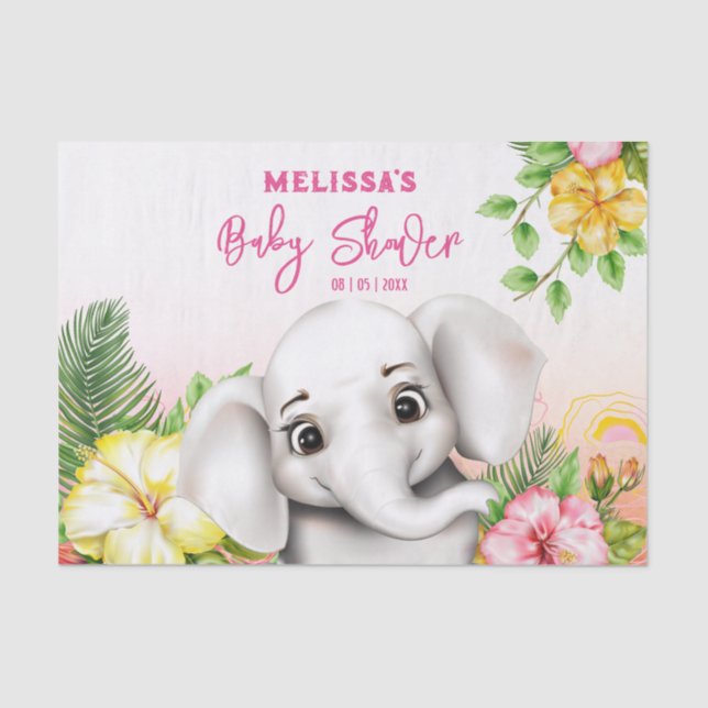 Elephant Jungle Safari Personalised Baby Shower Tissue Paper (Front)