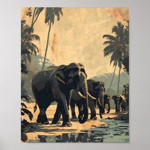 Elephant Jungle Serenity: Vintage Poster