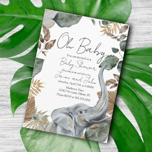 Elephant Jungle Wild Details Baby Shower Invitation