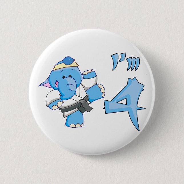 Elephant Karate 4th Birthday 6 Cm Round Badge (Front)