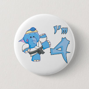 Elephant Karate 4th Birthday 6 Cm Round Badge