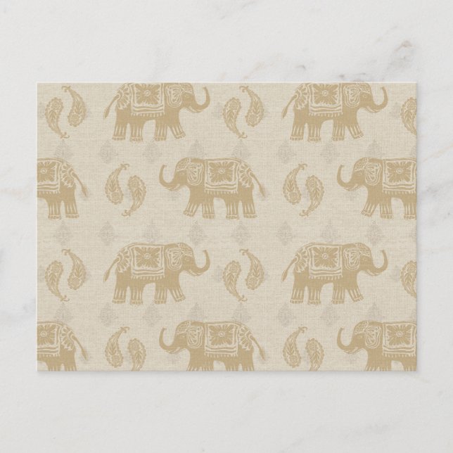 Elephant Khaki Caravan Pattern Postcard (Front)
