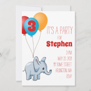 Elephant Kids Birthday Party Invitation