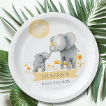 Elephant Kisses Baby Shower It's a Boy Paper Plate<br><div class="desc">This charming baby shower design features a sweet mum and baby elephant with yellow flowers, perfect for celebrating the arrival of a new baby. The adorable elephant motif adds a whimsical touch making it a delightful choice for a baby shower celebration. The soft colour palette and floral accents create a...</div>