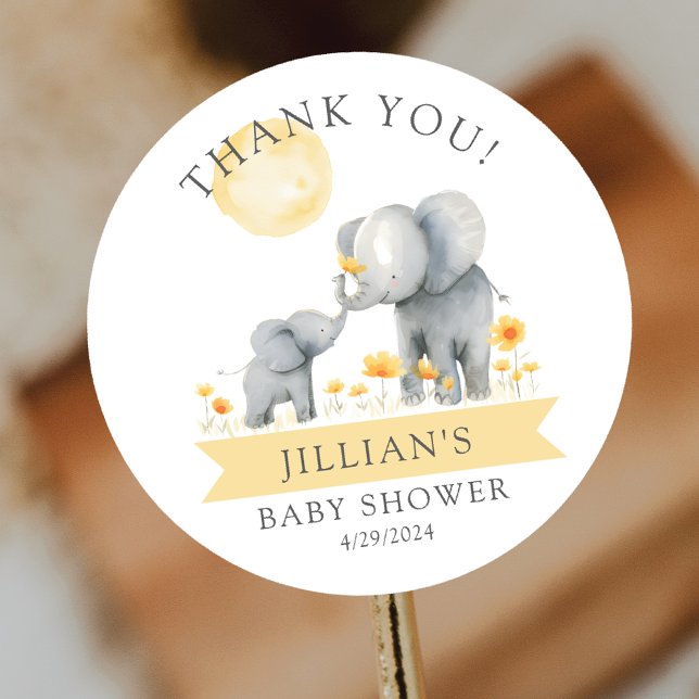 Elephant Kisses Baby Shower Thank You Classic Round Sticker (Creator Uploaded)