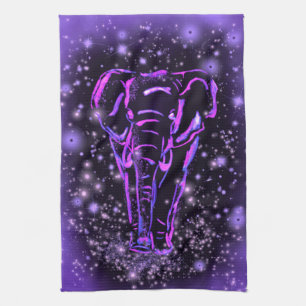 Elephant Kitchen Towel Purple Pink Starry Night