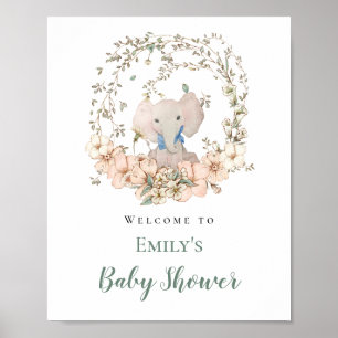 Elephant Leaf Frame Welcome Boy Baby Shower Poster