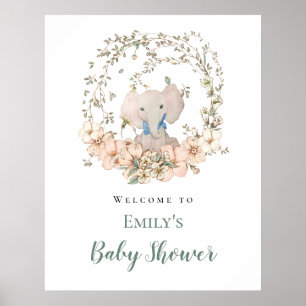 Elephant Leaf Frame Welcome Boy Baby Shower Poster
