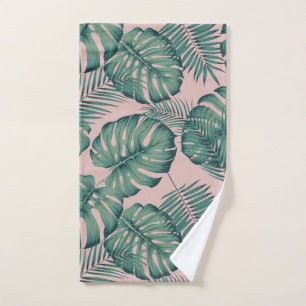 Elephant leaf print pink hand towel