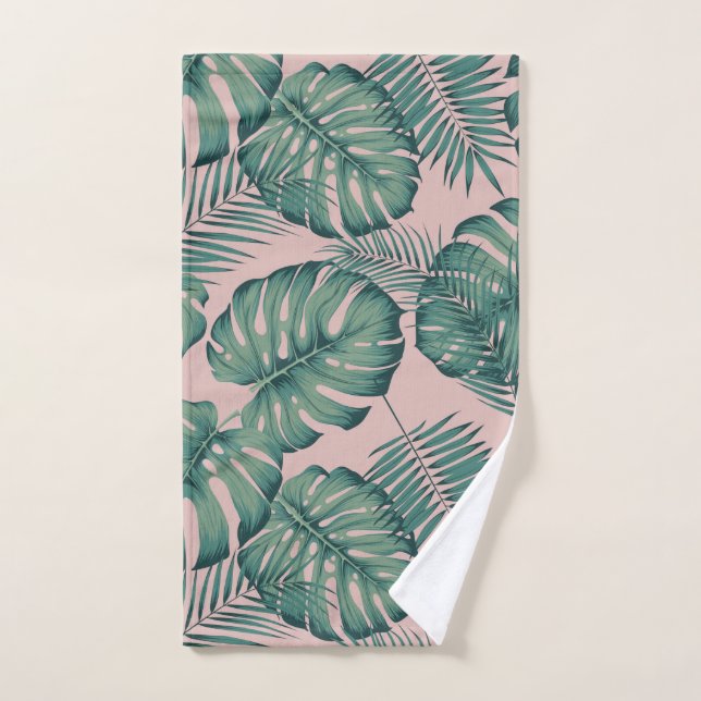 Elephant leaf print pink hand towel (Hand Towel)