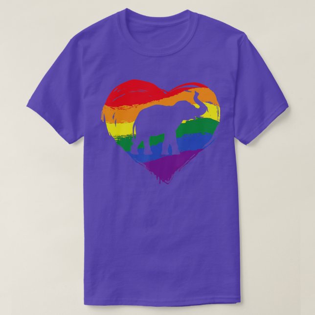 Elephant LGBTQ Gay Pride  Rainbow Heart Pride Flag T-Shirt (Design Front)