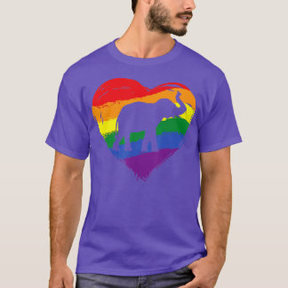 Elephant LGBTQ Gay Pride  Rainbow Heart Pride Flag T-Shirt