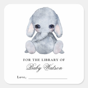 Elephant Library Book Baby Shower Square Sticker