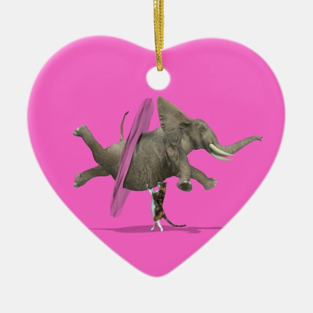 Elephant Lifted By Cat Ceramic Tree Decoration (Front)