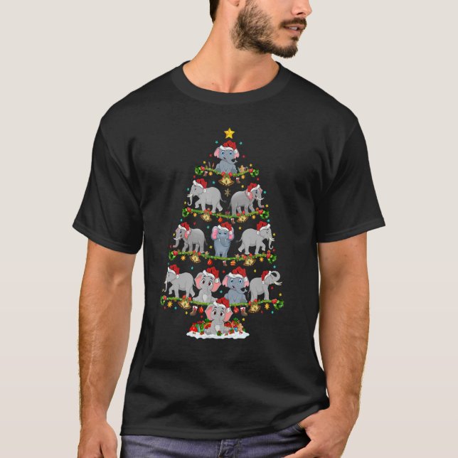 Elephant   Lights Xmas Santa Elephant Christmas Tr T-Shirt (Front)