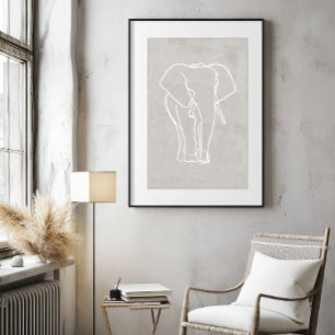 Elephant Line Art Minimalist Safari Poster