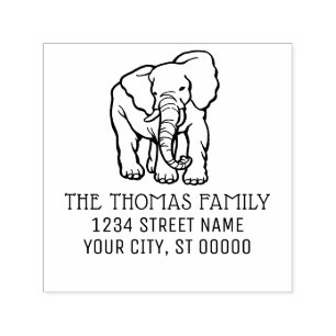 Elephant Line Art Name Return Address Monogram Self-inking Stamp