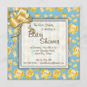 Elephant Lion Giraffe Wild Animals Baby Shower Invitation
