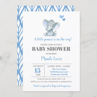 Elephant Little Peanut Boy Baby Shower Invitation
