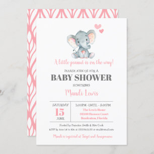 Elephant Little Peanut Girl Baby Shower Invitation