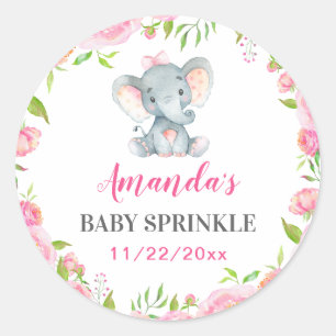 Elephant Little Peanut Girl Baby Shower Sprinkle Classic Round Sticker