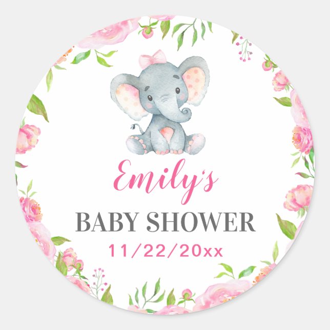 Elephant Little Peanut Girl Baby Shower Sprinkle Classic Round Sticker (Front)