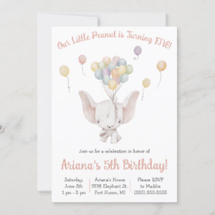 Elephant, Little Peanut, Themed Birthday Party Invitation