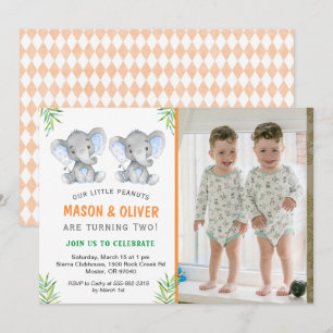 Elephant Little Peanuts Twin Boys Birthday Party Invitation