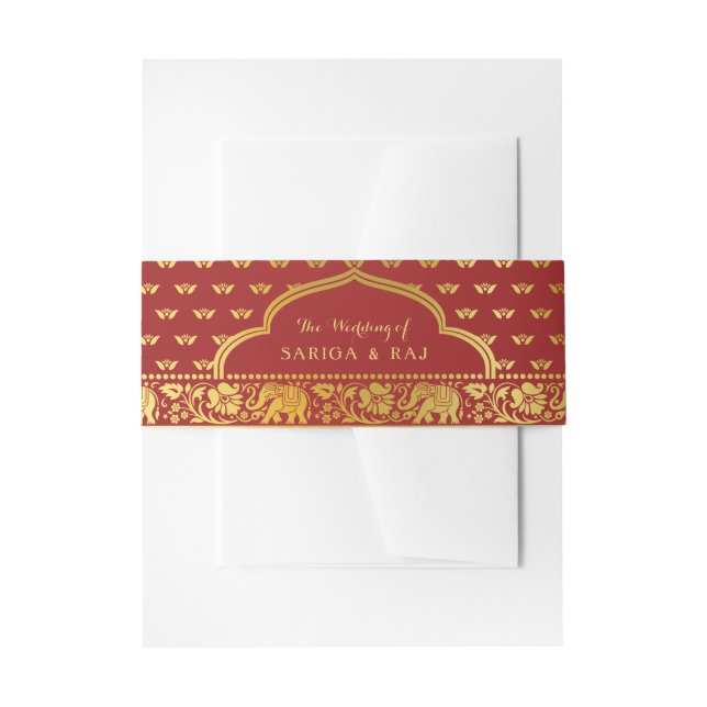 Elephant, Lotus Flower & Mundap Arch Wedding Invitation Belly Band (Front Example)