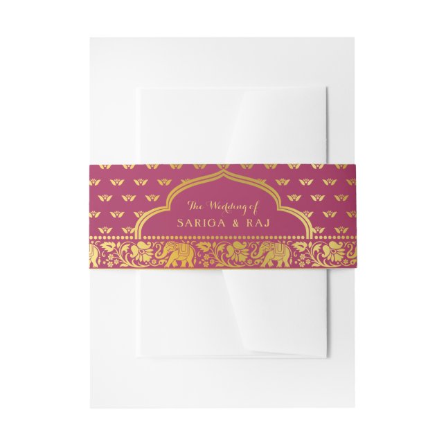 Elephant, Lotus Flower & Mundap Arch Wedding Invitation Belly Band (Front Example)