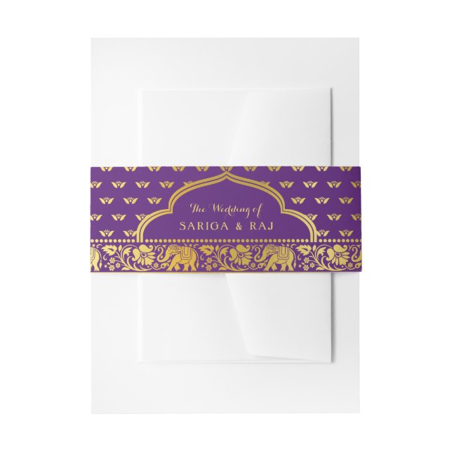 Elephant, Lotus Flower & Mundap Arch Wedding Invitation Belly Band (Front Example)