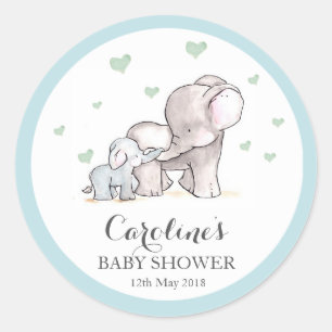 Elephant Love Blue Baby Shower Sticker Classic Round Sticker