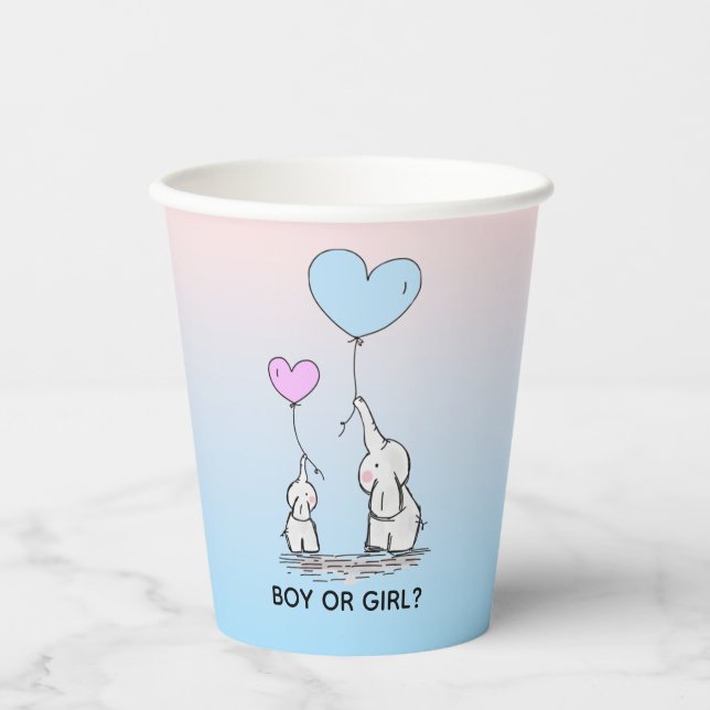 Elephant Love Design Gender Reveal Paper Cups (Front)