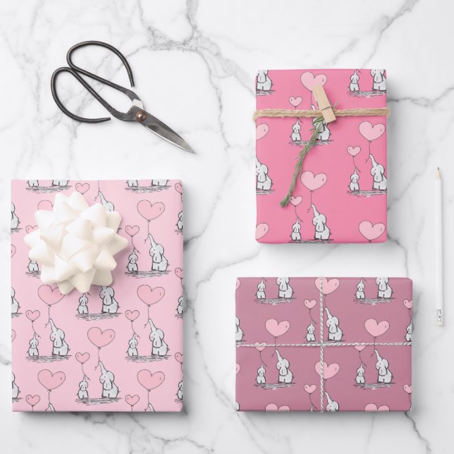 Elephant Love Design Wrapping Paper Sheets (Front)