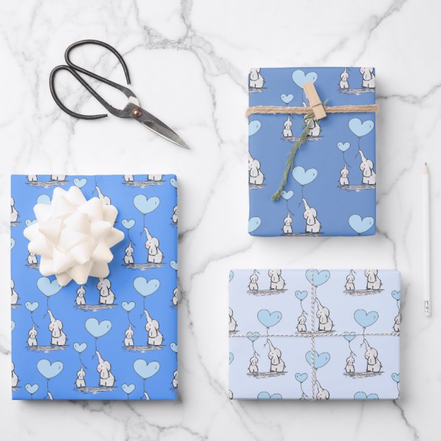 Elephant Love Design Wrapping Paper Sheets (Front)