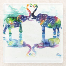 Elephant love glass coaster