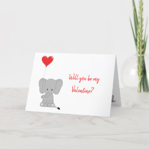 Elephant Love Heart Balloon Valentine's Card
