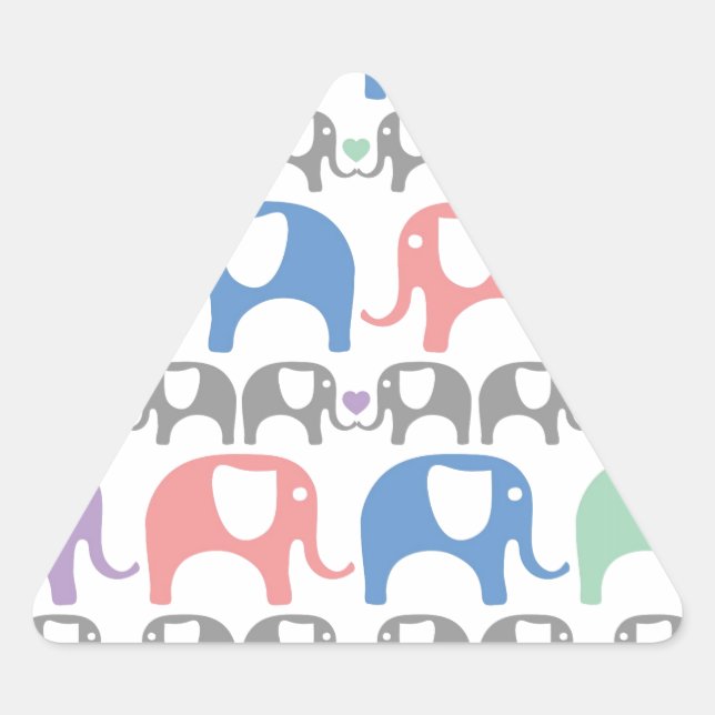 Elephant Love Soft Pastel Pattern with hearts Triangle Sticker (Front)