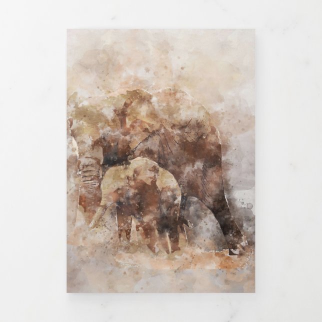 Elephant Lover African Elephant Art Tri-Fold Holiday Card (Cover)